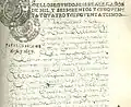 « En la Ciudad de San Gregorio de Puerto Viejo en dos días del mes de Octubre de mill y seiscientos y cinquenta y seis años ante mí el Alcalde de Su Magestad Joan Alonsso Moreyra y testigos ynfrascritos que por ausencia del Escribano Público y de Cavildo de esta dicha Ciudad, se otorga ante mí este dicho poder da aviso?-avío presente Doña Valeria de Burgos Holguín, Viuda (y esposa que fue) del Capitán Pedro Arias de Alfaro ya difunto, otorga que daba e dio su poder cumplido qual en tal casso se requiere y es necessario a Don Pedro de Alvia Pedrosso Vezino de esta dicha Ciudad […]» (2.X.1656)