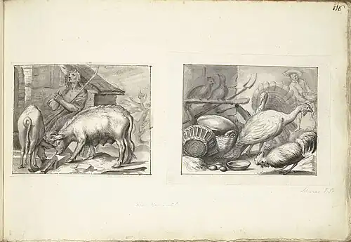 Dos dibujos de Moses ter Borch pegados en una hoja, ca. 1661, Rijksmuseum