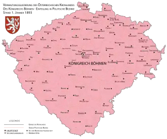 divisiones administrativas del Reino de Bohemia (1893).
