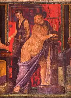 Detalle de un fresco de la Villa de los Misterios de Pompeya, que representa a Sileno sosteniendo una lira, ca. 50 a. C.