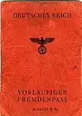 Pasaporte temporal alemán de extranjero emitido en 1940 ("Vorläufiger Fremdenpass").