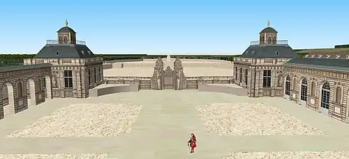 Vista desde el salón oval, en el primer piso del castillo, hacia el patio.