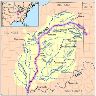 Indianápolis en un mapa del río Wabash