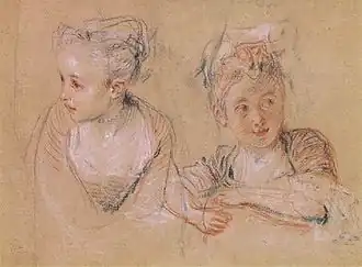 Dos estudios de una joven en busto, Antoine Watteau.