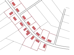 Ejemplo esquemático de una aldea lineal en Polonia