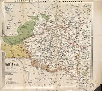 Mapa de Gran Polonia, realizado en 1881 por el Dr. T. Szulc e incluido en el cuarto volumen del Codex diplomaticus Maioris Poloniae.