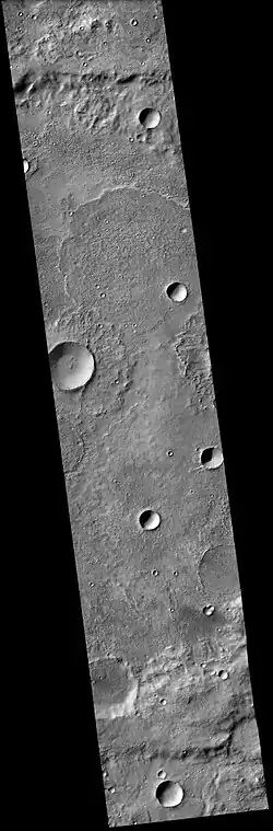 Cráter marciano Bouguer, visto por las cámaras CTX (Orbitador de Reconocimiento de Marte).