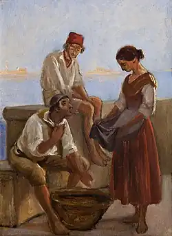 Jovencita con dos pescadores, de Marstrand, 1854.