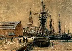 Pintura (1923) (témpera sobre cartón) "Campamento de invierno de los marineros en Wolgast".