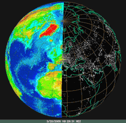 Una animación de los hemisferios diurno y nocturno sobre Europa Central