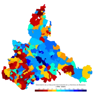 Crecimiento de la población por municipio entre 1998 y 2008