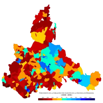 Crecimiento de la población por municipio entre 2008 y 2018