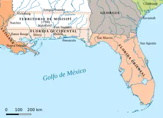 Las Floridas Occidental y Oriental hacia 1803.