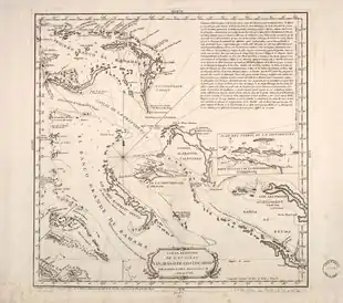 Mapa histórico de las Islas Lucayas por D. Juan López, año 1782.