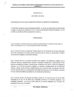 Acta de creación de la Biblioteca Municipal de Barbacoas, Barbacoas Lee.