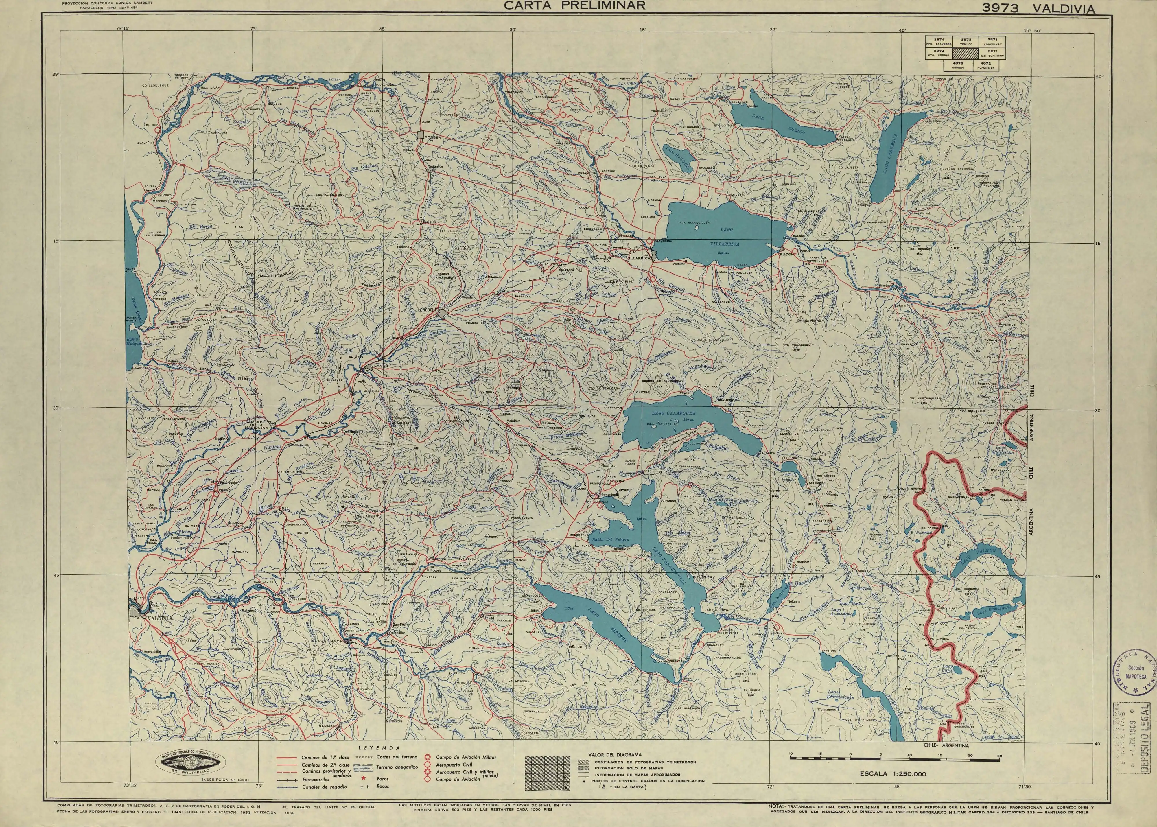 El río Cua Cua en el Carta Preliminar Valdivia, IGM, 1953.