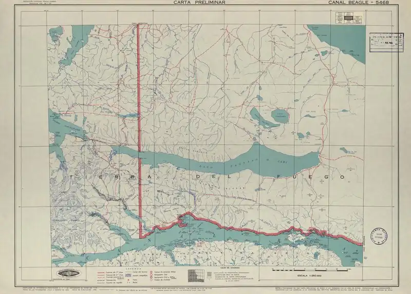 Sección oriente en un mapa de la zona publicado por el Instituto Geográfico Militar de Chile en 1955 en una escala de 1:250000.